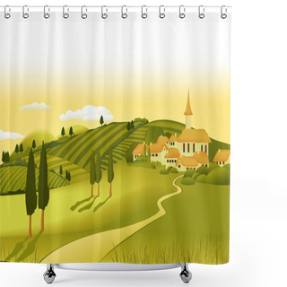 Personality  Rural Landscape With Little Town Shower Curtains