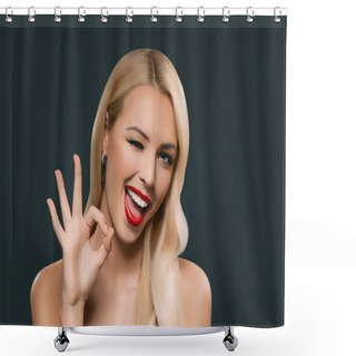 Personality  Woman Showing Okey Sign Shower Curtains