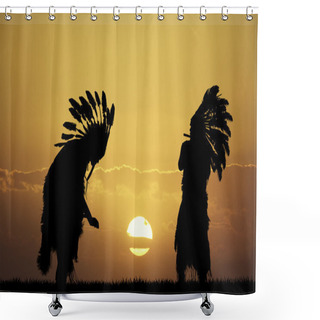Personality  Indian At Sunset Shower Curtains