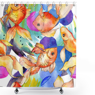 Personality  Watercolor Aquatic Colorful Goldfishes With Colorful Abstract Illustration. Seamless Background Pattern. Fabric Wallpaper Print Texture. Shower Curtains