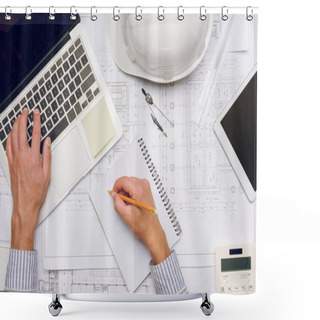 Personality  Architect Working On Laptop Shower Curtains