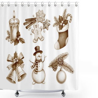 Personality  Pencil Drawings Of Christmas Decorations Shower Curtains