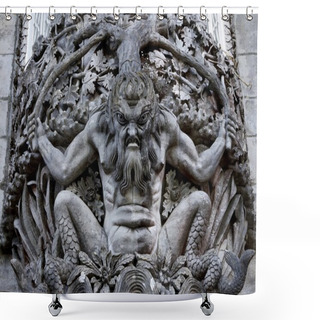 Personality  Figure Of A Sea Monster In A Wall At The Palacio Da Pena, Sintra, Portugal Shower Curtains