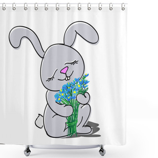 Personality  Cute Rabbit With Bouquet Of Flowers. Shower Curtains