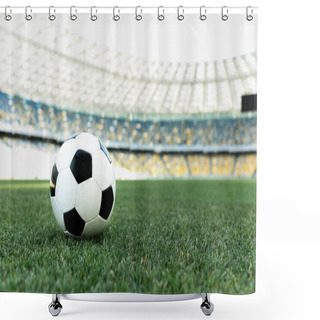 Personality  Soccer Ball On Grassy Football Pitch At Stadium Shower Curtains