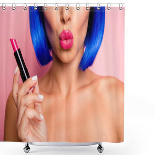 Personality  Ready For Date Close Up Cropped Half Face Portrait Of Woman Hol Shower Curtains