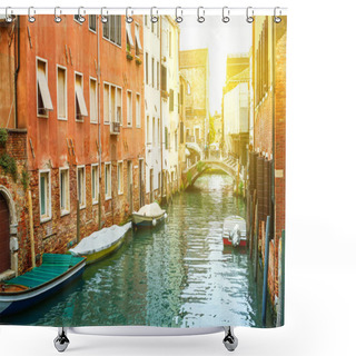 Personality  Canal In Venice At Sunny Day. Italy. Europe. Toned Image. Shower Curtains