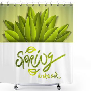 Personality  Spring Seasonal Greeting Card With Fresh Green Leaves, Vector De Shower Curtains