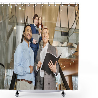 Personality  A Diverse Group Of Business People Standing Together In Front Of An Escalator. Shower Curtains
