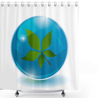 Personality  Blue Bright Circle With Leaf Inside Shower Curtains