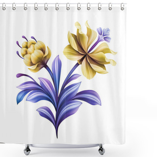 Personality  Abstract Flower, Botanical Illustration, Decorative Tulip, Rose, Lily, Curly Leaves, Vintage Acanthus, Clip Art Element Isolated On White Background Shower Curtains