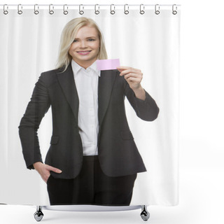 Personality  Businesswoman Holding A Pink Card Shower Curtains