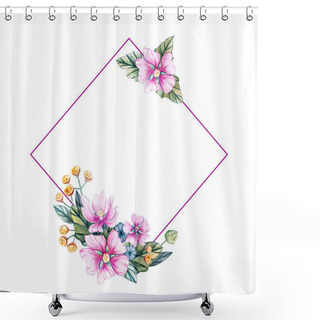 Personality  Frame For A Wedding With Watercolor Flowers. Shower Curtains