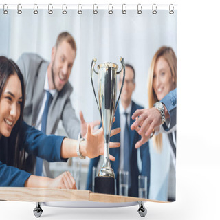 Personality  Businesspeople Trying To Catch Champion Cup Shower Curtains