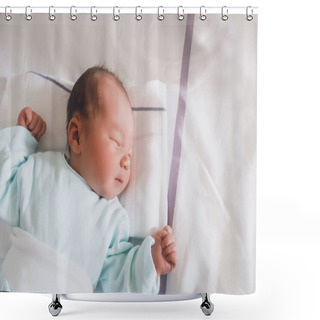 Personality  Newborn Baby Peacefully Sleeping In Hospital Room After Delivery. First Days Life Of Baby After Birth. Shower Curtains