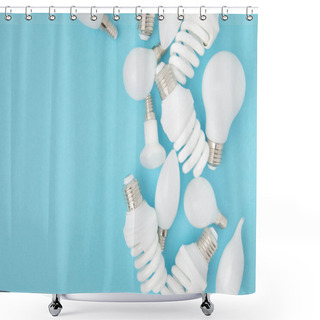 Personality  Top View Of Different White Lamps Isolated On Blue Shower Curtains