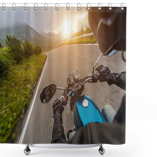 Personality  View From Motorcycle Driver Perspective In Sunset Shower Curtains