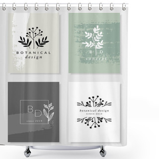 Personality  A Set Of Four Modern And Elegant Botanical Card Designs In Pastel Green, Beige, Gray And White. Minimalist Nature Inspired Vector Illustration. Perfect For Packaging, Logos, Branding, Weddings And Home Decor. Shower Curtains