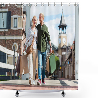 Personality  Couple Walking With Shopping Bags At Street  Shower Curtains