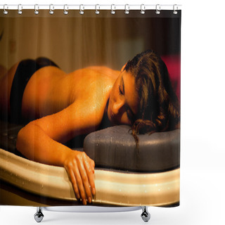 Personality  Lying Relaxed Woman During Spa Treatment. Shower Curtains