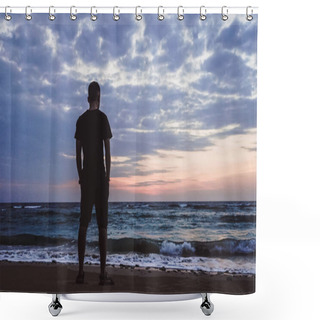 Personality  Standing Man Watching The Ocean View Sunrise. Shower Curtains