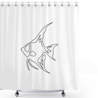 Personality  Single One Line Drawing Of Funny Freshwater Anglefish For Company Logo Identity. Cute Pterophyllum Fish Mascot Concept For Aquatic Show Icon. Modern Continuous Line Draw Design Vector Illustration Shower Curtains