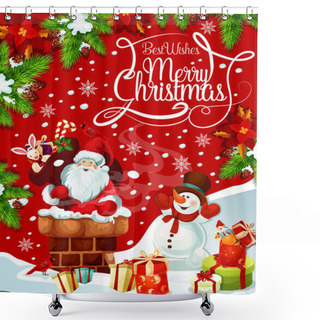 Personality  Merry Christmas Santa Gifts Tree Vector Greeting Shower Curtains