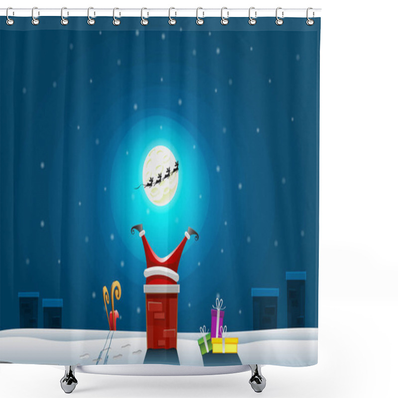 Personality  Funny card - Merry Christmas and Happy New Year, Santa claus stuck in the Chimney on roof shower curtains