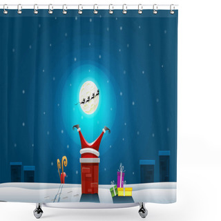 Personality  Funny Card - Merry Christmas And Happy New Year, Santa Claus Stuck In The Chimney On Roof Shower Curtains