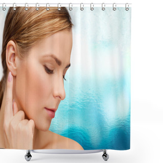 Personality  Calm Woman Touching Her Ear Shower Curtains