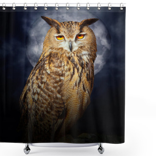 Personality  Bubo Bubo Eagle Owl Night Bird Full Moon Shower Curtains