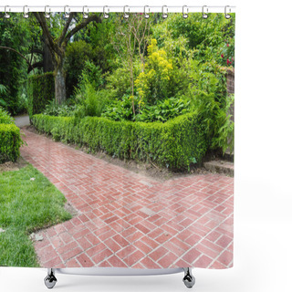Personality  Green Hedge And Brick Pathway In A Garden Shower Curtains