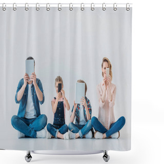 Personality  Family Using Digital Devices Shower Curtains