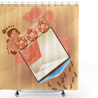 Personality  Notebook On A Sandy Beach Shower Curtains
