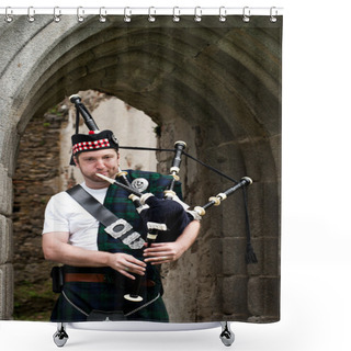 Personality  Bagpiper Under Archway Shower Curtains