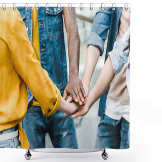 Personality  Cropped View Of Multicultural Friends Putting Hands Together  Shower Curtains