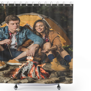 Personality  Couple Roasting Marshmallow  Shower Curtains