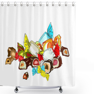 Personality  Composition Of Sweets In Wraps And Halves Of Sweets Shower Curtains