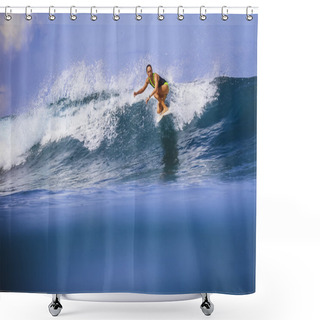 Personality  Surfer Girl On Amazing Blue Wave Shower Curtains