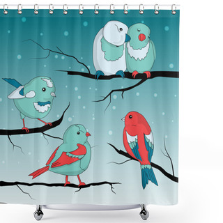 Personality  Cute Little Birds On Wintry Landscape Shower Curtains