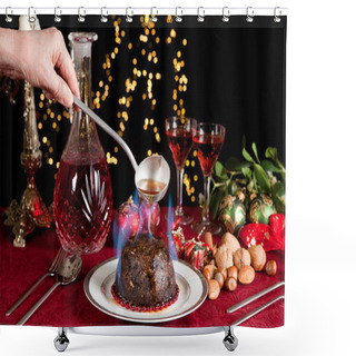 Personality  Flames On The Christmas Pudding Shower Curtains