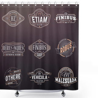 Personality  Set Of Hipster Vintage Labels, Logotypes, Badges. Thin Line Design Templates On Blurred Background Shower Curtains