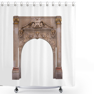 Personality  Ancient Medieval Arch With Golden Monograms And Sculptures Isolated On White Background Shower Curtains
