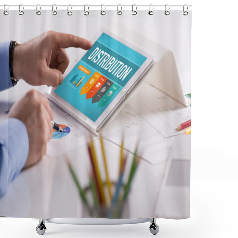 Personality  Businessman Working On Tablet Shower Curtains