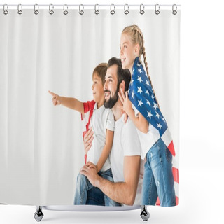 Personality  Father And Kids With American Flag  Shower Curtains
