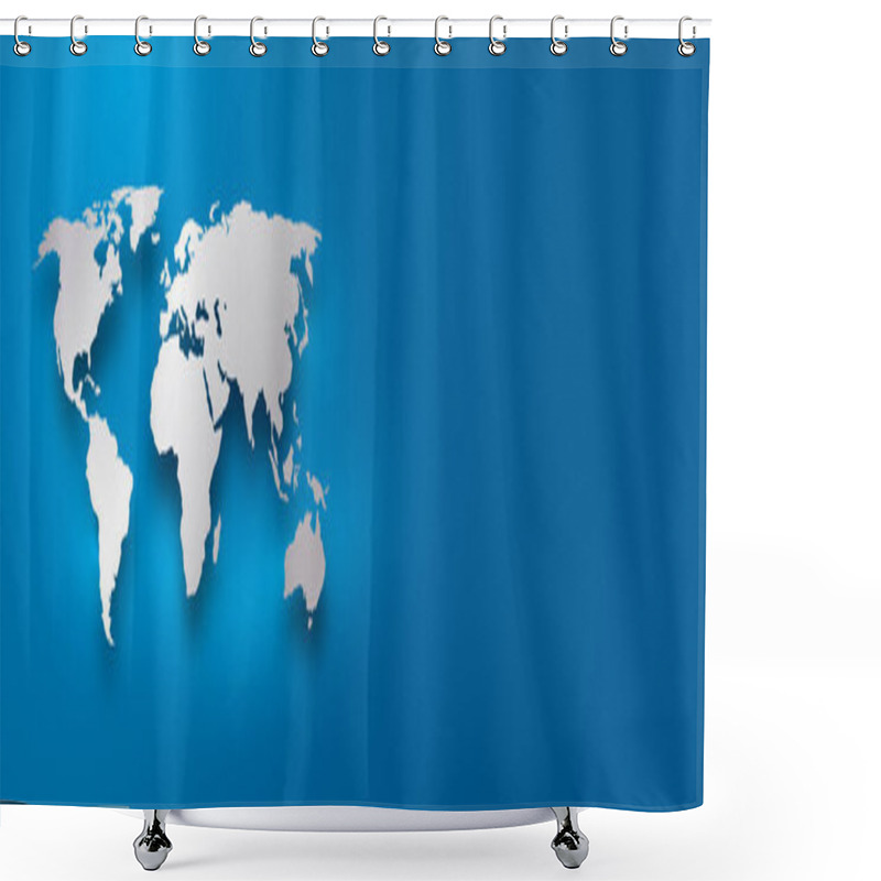Personality  Silver World Map On Blue Gradient Background With Abstract Waves Lines Shower Curtains