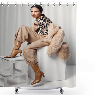 Personality  Fashionable Lady Autumn Clothing Brown Boots Studio Shower Curtains