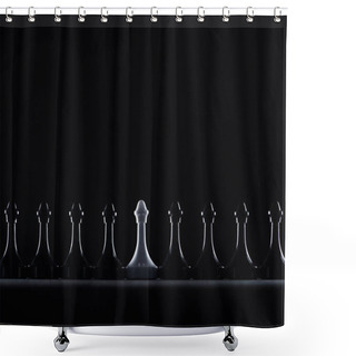 Personality  Silhouettes Of Black And White Chess Pawns Isolated On Black, Business Concept Shower Curtains