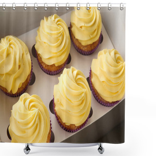 Personality  Delicious Lemon Cupcakes In Box, Closeup Shower Curtains