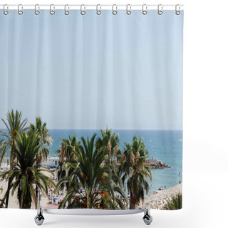 Personality  Palm Trees And Sea Coast With Blue Sky At Background In Catalonia, Spain  Shower Curtains